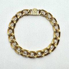 Vintage 60’s Gold Tone RHINESTONE Textured Chain Link Fold Over Clasp Lock 7.5”