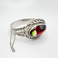 Vintage Whiting & Davis Mesh Co Multicolored Stone Silver Toned Bracelet