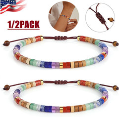 2×Natural Crystal Stone Bracelet Gemstone Healing Bracelet Dainty Style Handmade