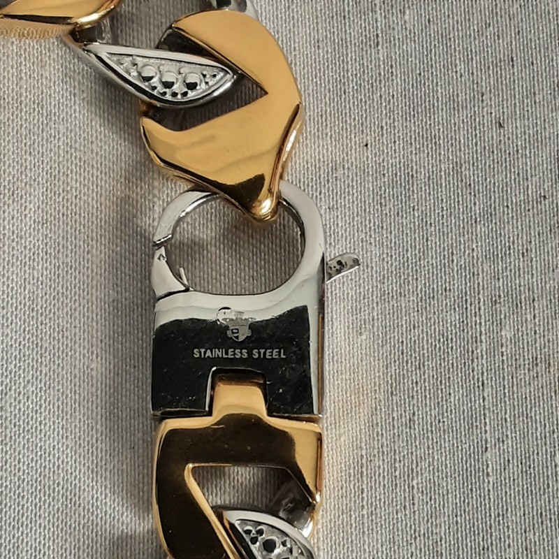 BlackJack! Chunky Stainless Steel Chain Bracelet Gold And Silver Two Tone Links gallery