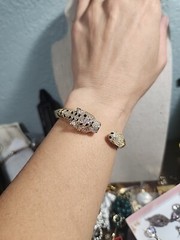 WILDCAT TIGER PANTHER CUFF CLAMPER Enamel CZ BRACELET GOLD TONE