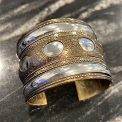 Vintage Mixed Metal Cuff Bracelet Brass Copper 2″ Wide Bohemian Tribal Turkish