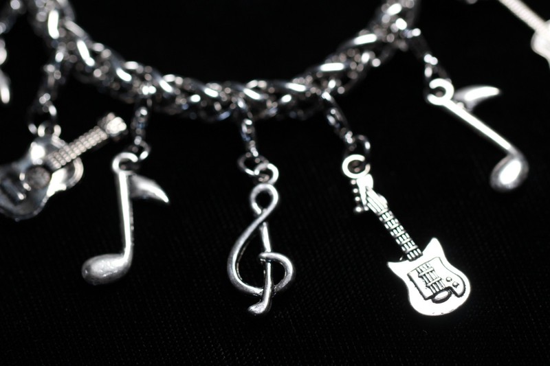 Music Musician Themed Charm Bracelet Silver Pewter Charms 8" Interchangeable gallery