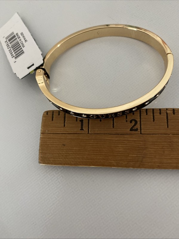 NEW GUESS Los Angeles Black On Gold Tone Rhinestone Logo Bracelet gallery