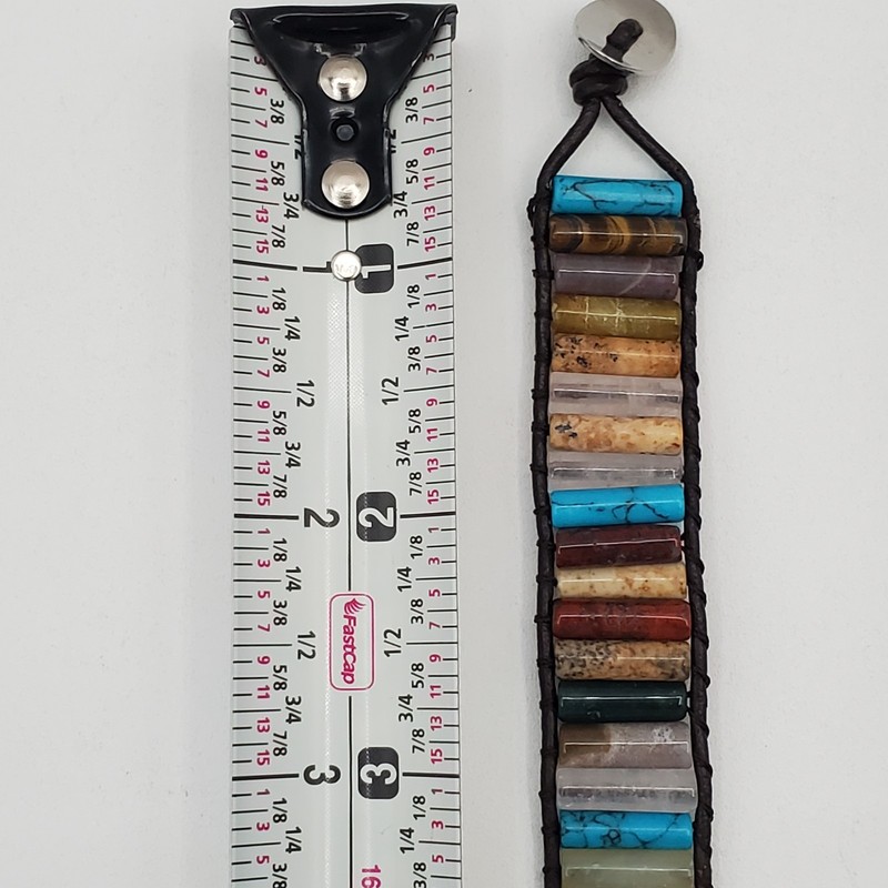Southwest Stone Leather Wrap Bracelet 7in or 8in Unisex Multicolor Tube Beads gallery