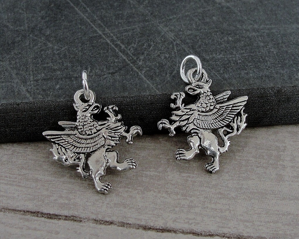 Silver Griffin Charm - Mythical Bird Creature Charm - Gryphon Charm Jewelry gallery