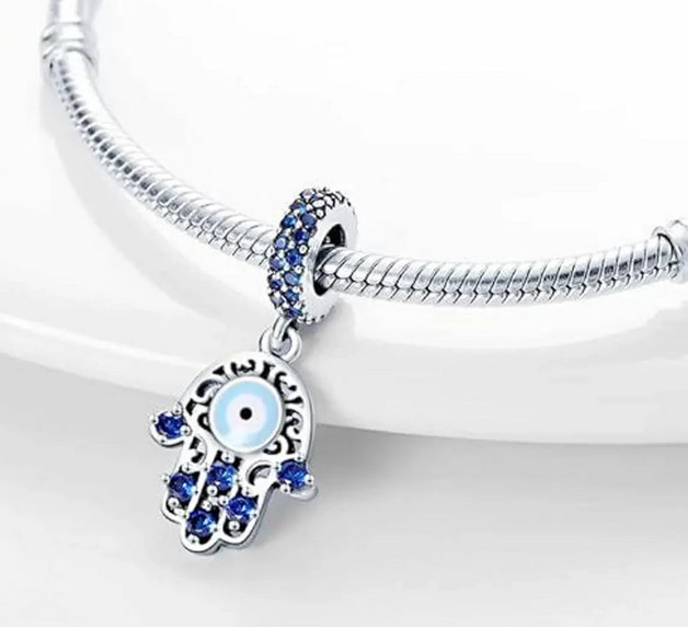 Sterling Silver Hamsa Evil Eye Dangle gallery