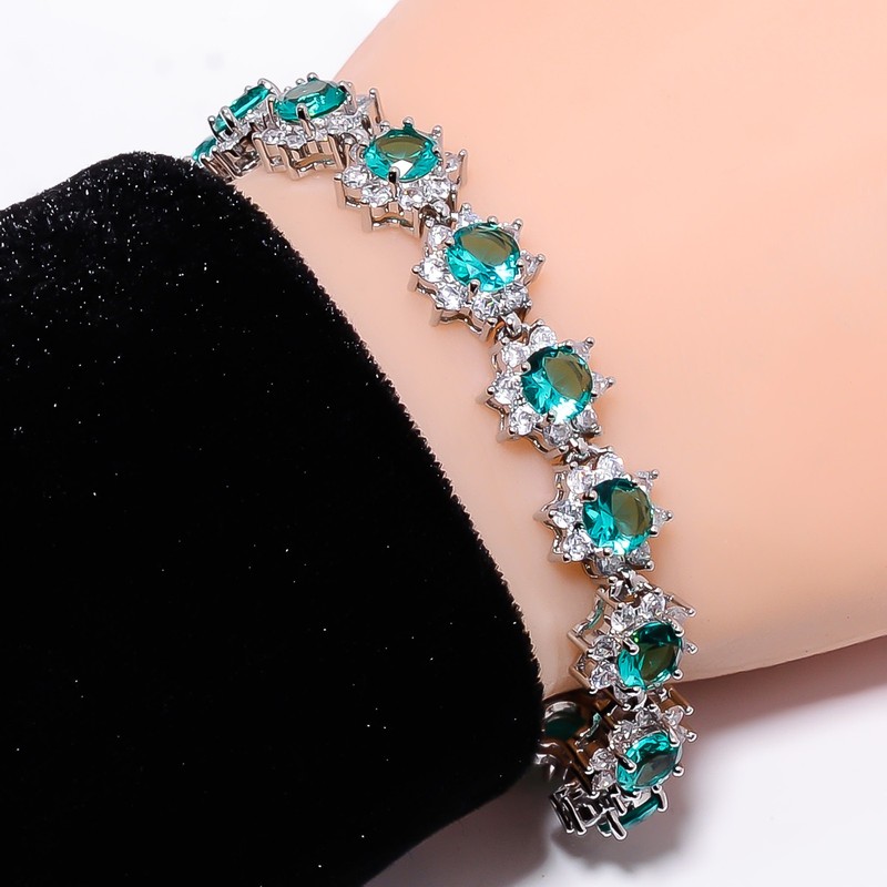 Apatite, CZ 925 Sterling Silver Adjustable Bracelet 7-8" B12797, Gift for her gallery