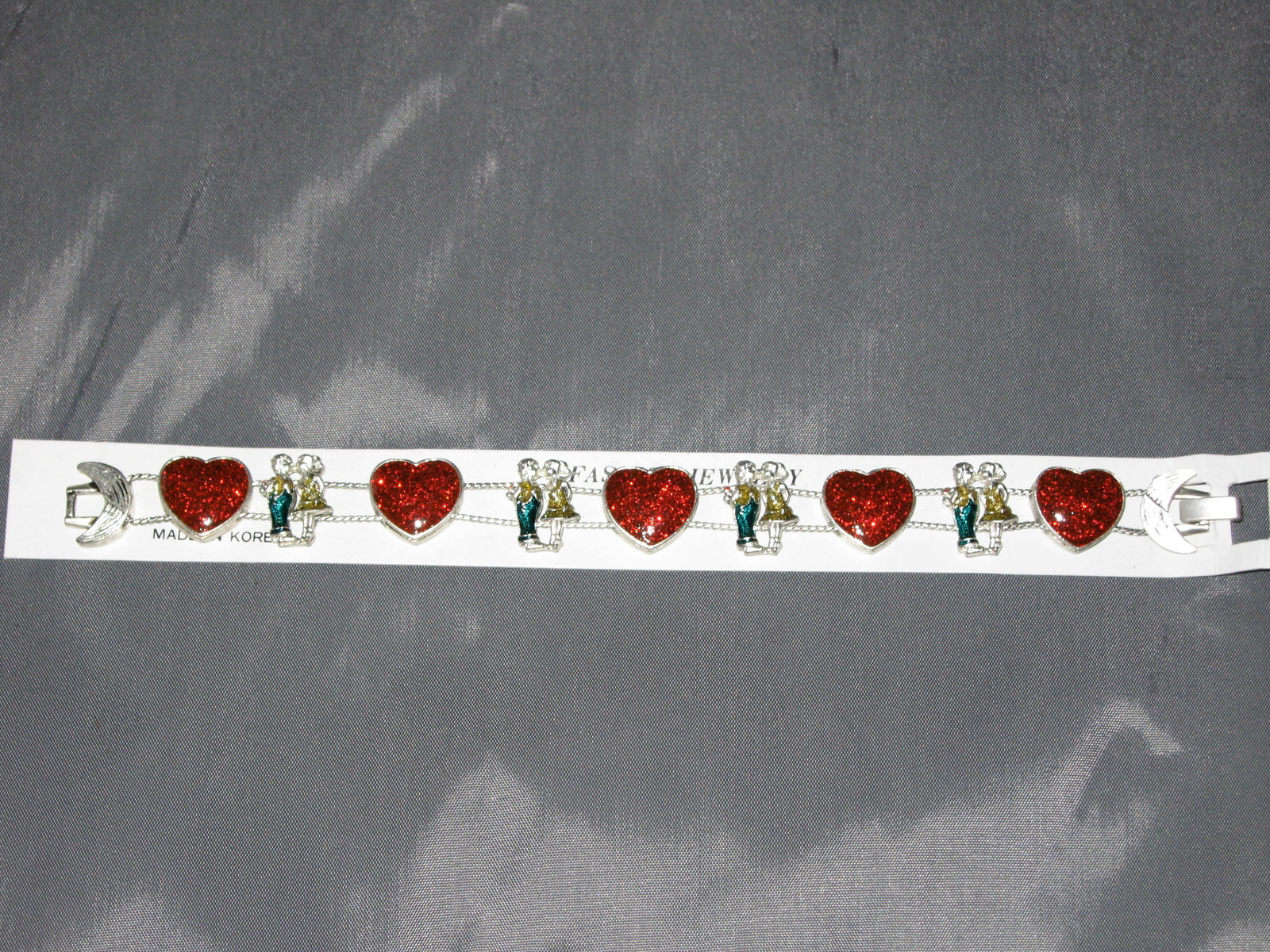 Glittery Hearts Couples Love Valentine's Day Silver Fashion Slide Bracelet NEW! gallery