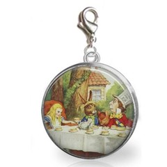 Alice In Wonderland Tea Party Rabbit & Mad Hatter Glass Top 20mm Clip On Charm
