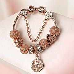 NEW Rose Gold Roses And Love Hearts European Charm Bracelet Jewelry Gift