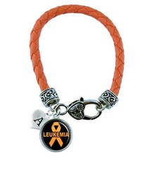 Custom Leukemia Cancer Awareness Ribbon Orange Leather Bracelet Jewelry Initial