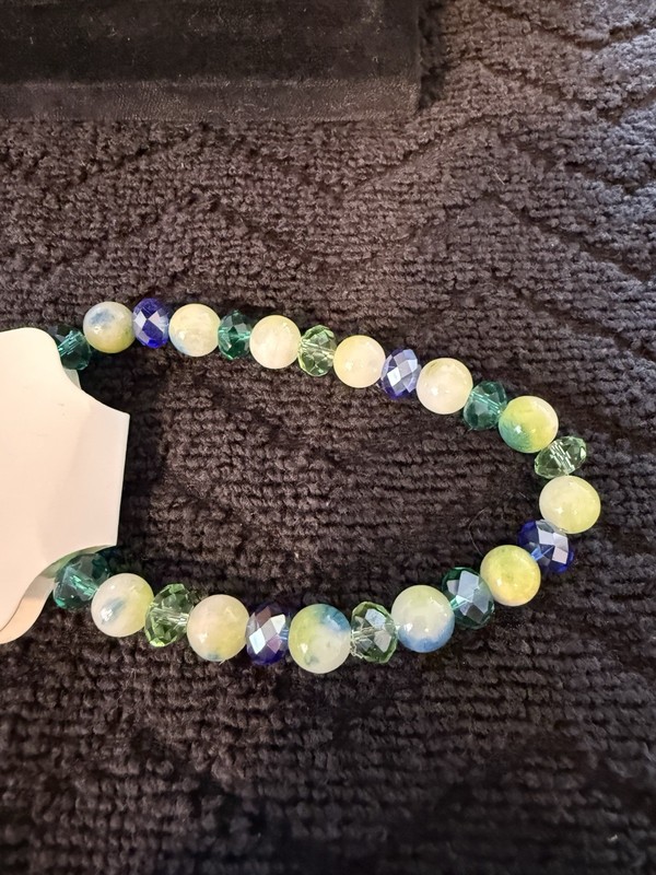 Lot Of 8 - Blues & Greens Beaded Stretch Bracelets 6” To 7.5” gallery