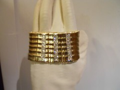 STRETCH BRACELET Goldtone Metal CRYSTAL ACCENTS 1 3/4″ wide NJ Seller