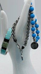Rustic Cuff 3pc Stacker Bracelet Set Silvertone Turquoise Grace Faith Stack