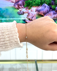 14k Gold Cubic Zirconia Set Adjustable Station Chain Bracelet Anklet 11in 1.8g