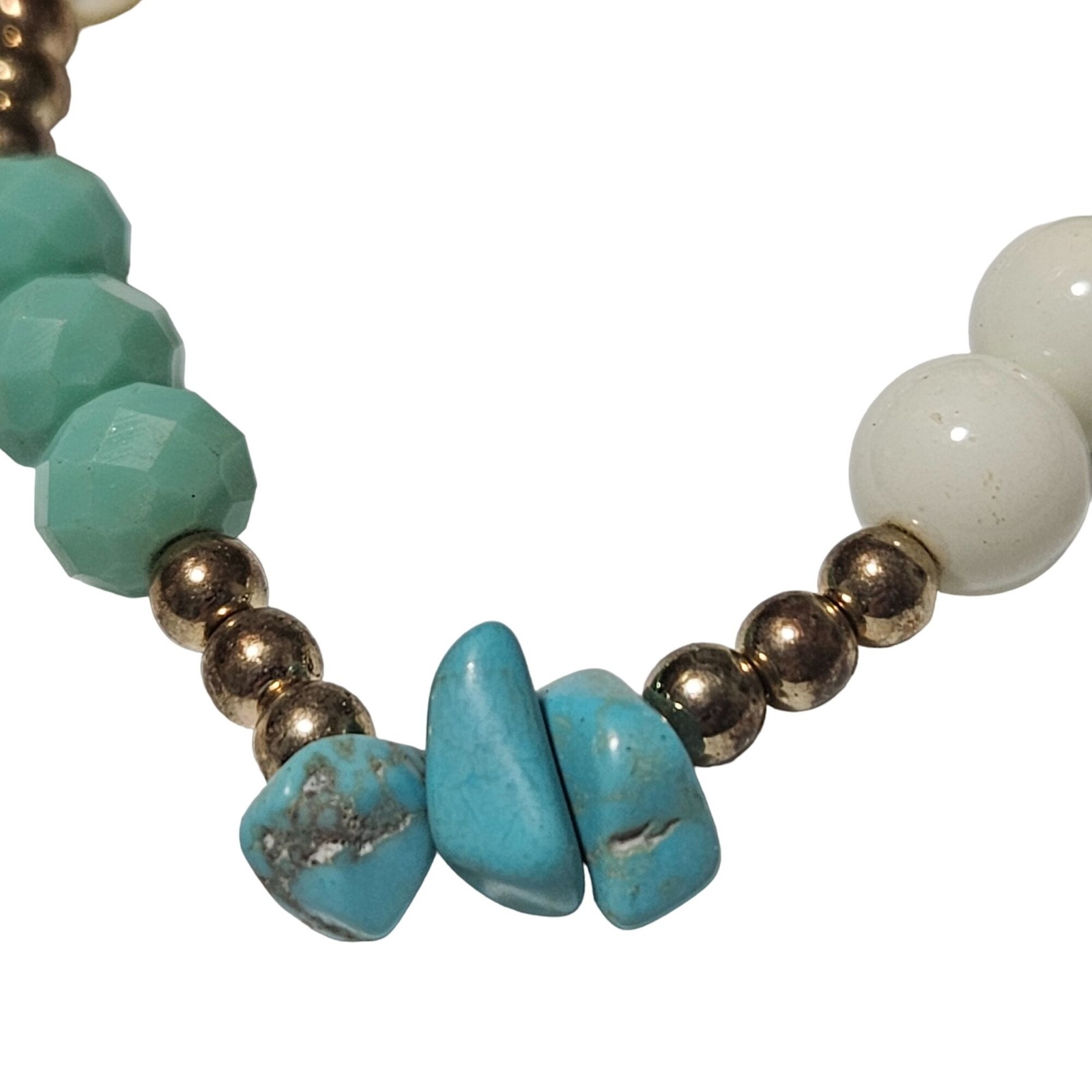 Southwest Turquoise Beaded Bracelet Stretch Gold Tone White Beads Jewelry Women gallery