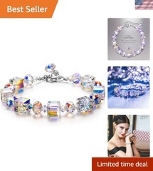 Aurora Borealis Crystal Bracelet in Sterling Silver – 7″ + 2″ Charming Extension