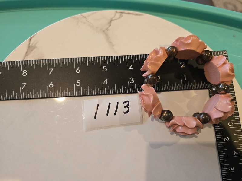 Pink Rose Stretch Bracelet Resin Flower Beaded Statement Bracelet Cottagecore gallery