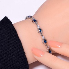 Blue Sapphire & CZ – Simulated 925 Sterling Silver Tennis Bracelet 8.99″ B069543