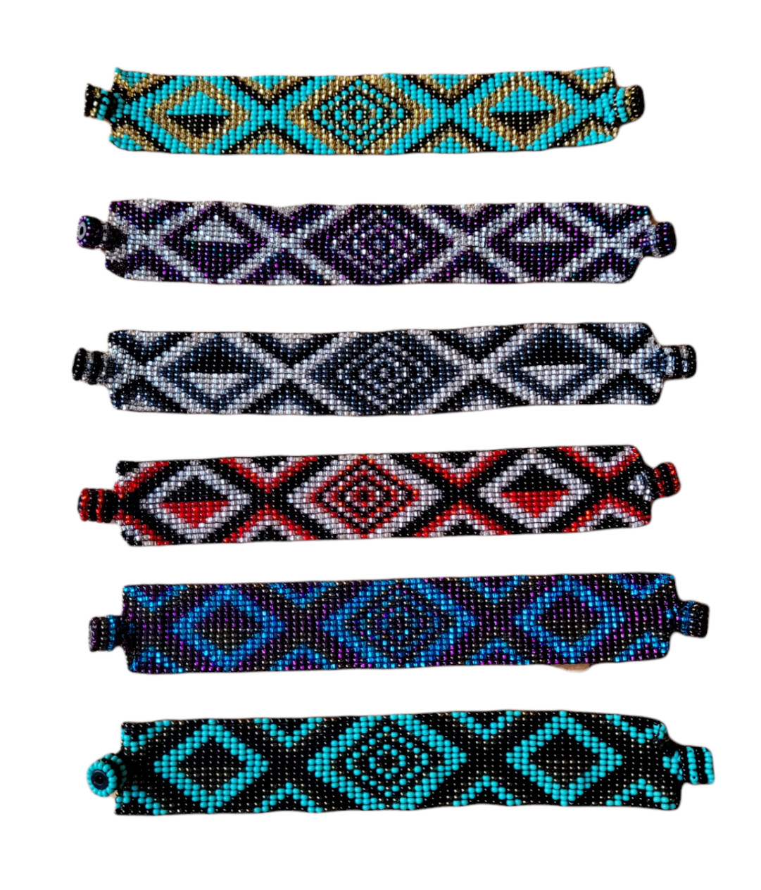 Native American Seed Beaded 7" Bracelet With Magnetic Clasp - Geometric Design gallery