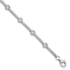 Sterling Silver Rhodium-plated Polished Cubic Zirconia Bracelet 7″ w/1.5in ext.