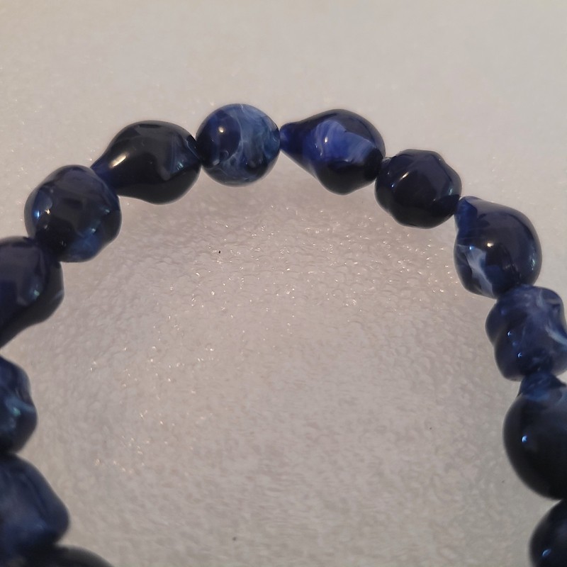 Blue Marbled Abstract Bead Stretch Bracelet Chunky Statement Art Jewelry Navy gallery