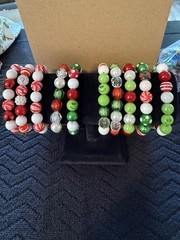 Lot Of 10 – Christmas Beaded Stretch Bracelets 6” To 6.5”