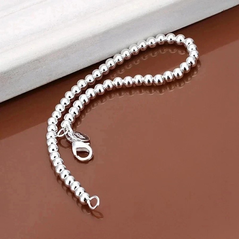 Women 925 Sterling Silver Bracelet Hollow Beads Balls 7 Inches 6MM Lobster L49* gallery