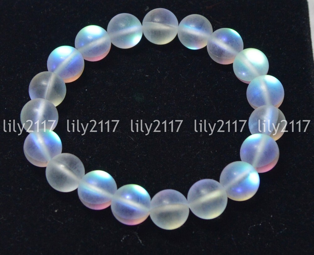 6/8/10/12mm White Gleamy Moonstone Round Gems Beads Bracelets 7.5''