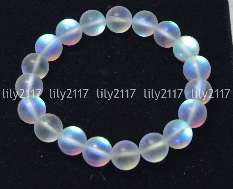 6/8/10/12mm White Gleamy Moonstone Round Gems Beads Bracelets 7.5'' gallery