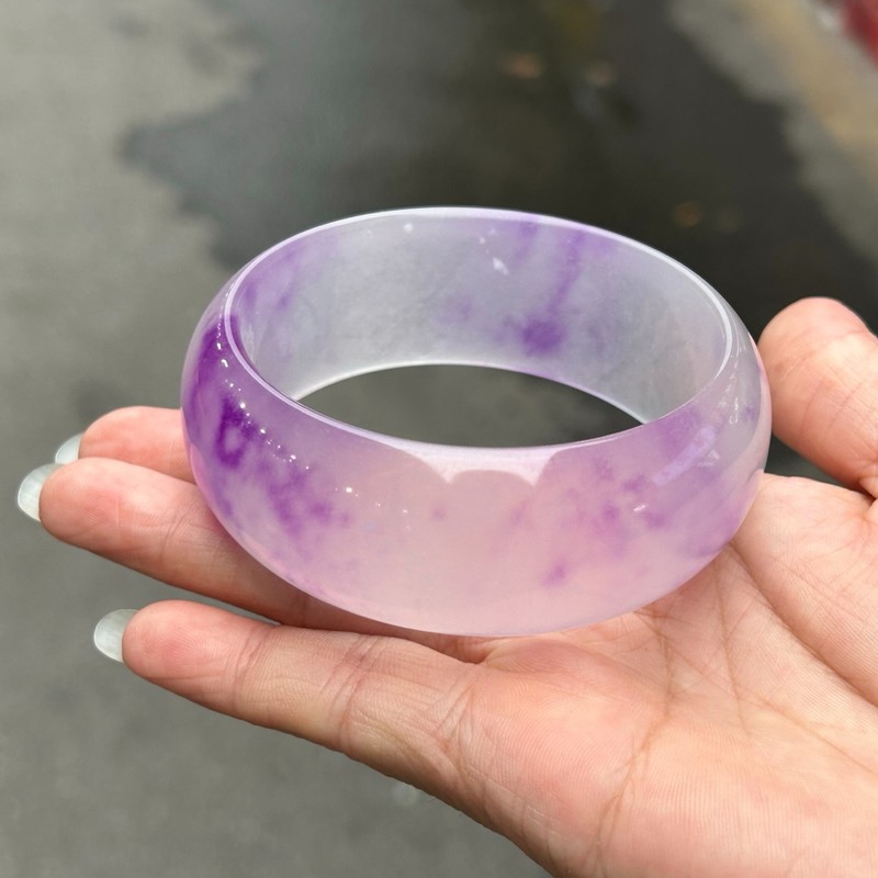 Rare Grade AAA Icy Lavender Burmese Jade jadeite Bracelet Wide Tyre Bangle 63mm gallery