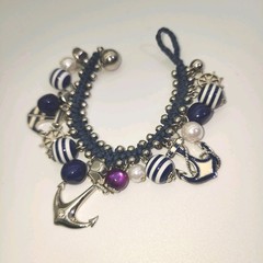 Nautical Anchor Charm Bracelet Beach themed Anchor charms Navy Cord Bracelet