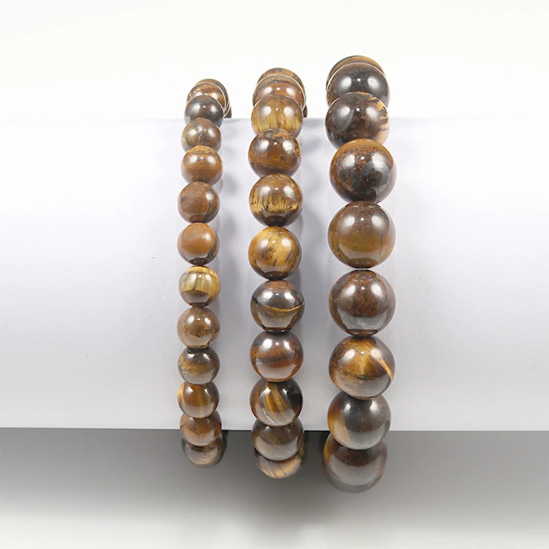 Charm Bracelet Natural Stone Beads 6/8/10Mm Volcanic Lava Tiger Eye Beads Elasti gallery