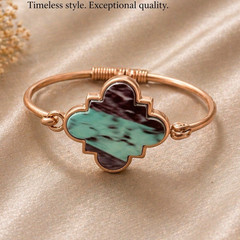 Clover Bangle Bracelet Green Stone Hypoallergenic Nickel-Free