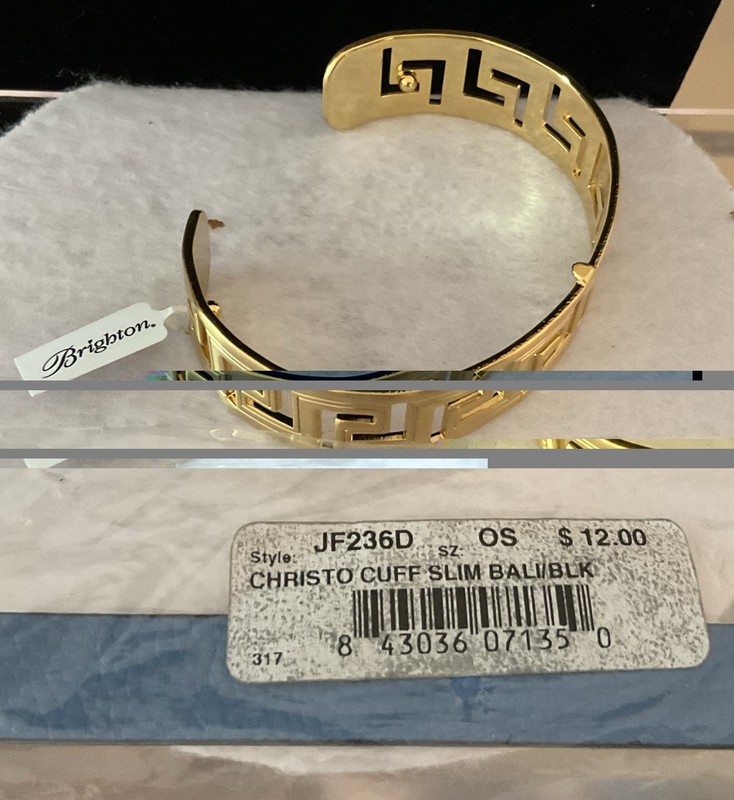 BRIGHTON NWT SLIM CHRISTO ATHENS GOLD CUFF +NIP REVERSIBLE LEATHER INSERT RP:$62 gallery