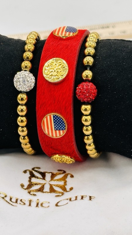 Rustic Cuff Star & Shine Patriotic Stack Red Hair On Hide Cuff Crystal Bracelet gallery