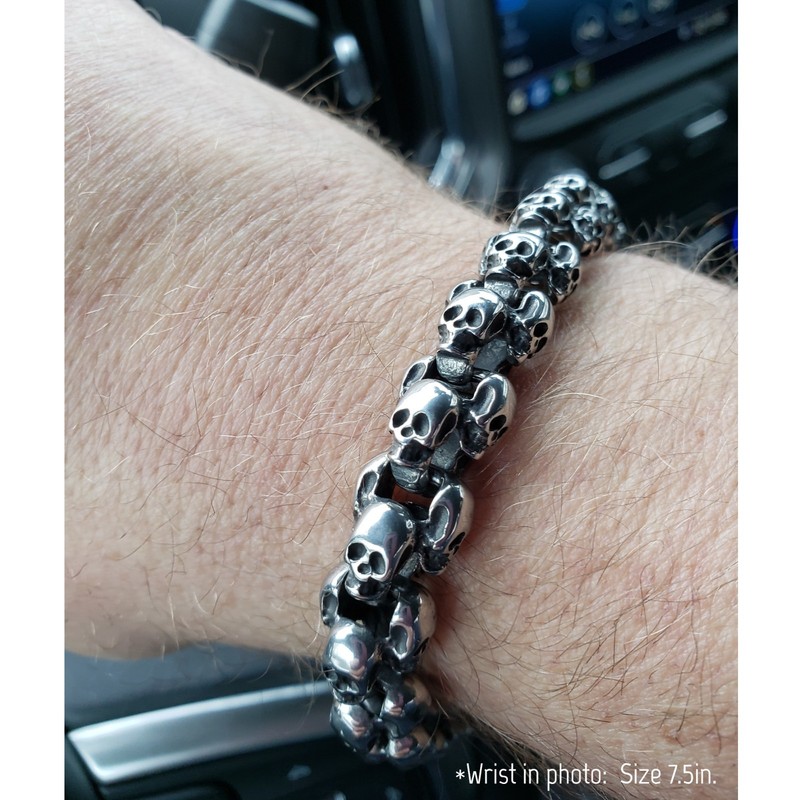 Polished Stainless Steel Silver Skull Bracelet w/Metal Gift Box - BLACKSTATIC gallery