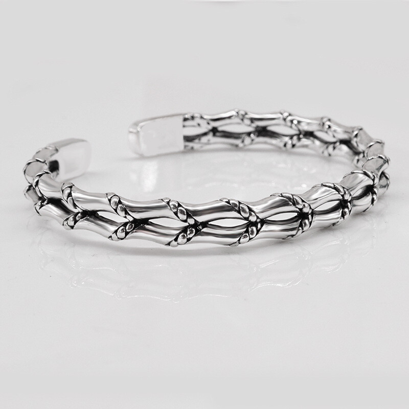 Men Bracelet Adjustable Open Bracelet Handmade Vintage Twist Cuff Silver Gift US gallery