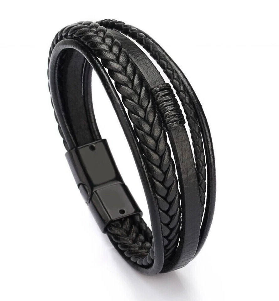 Men Jewelry Black Brown Braided Leather Bracelet gallery