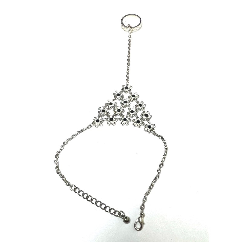 Pre-Owned Silver and Black Rhinestone Ring and Bracelet Combination gallery