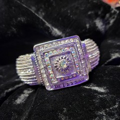 Silver Tone Rhinestone Bangle Bracelet Square Crystal Statement Jewelry