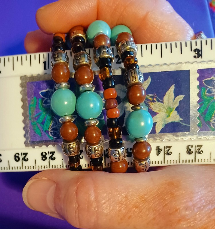 Turquoise Blue Magnesite Gemstone Brown Black Silver Memory Wire SW Bracelet gallery