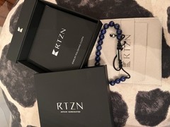 RTZN Blue/Black Beaded Cord Bracelet Stainless Steel Bolo Adjustable Handmade