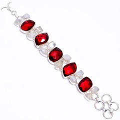 Red Garnet Moonstone Gemstone Fashion 925 Sterling Silver Bracelet 6-8″ ARB-468