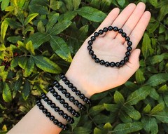 Black Obsidian Bead Bracelet: 8 mm Round Crystals (Obsidian Stretch Bracelet)