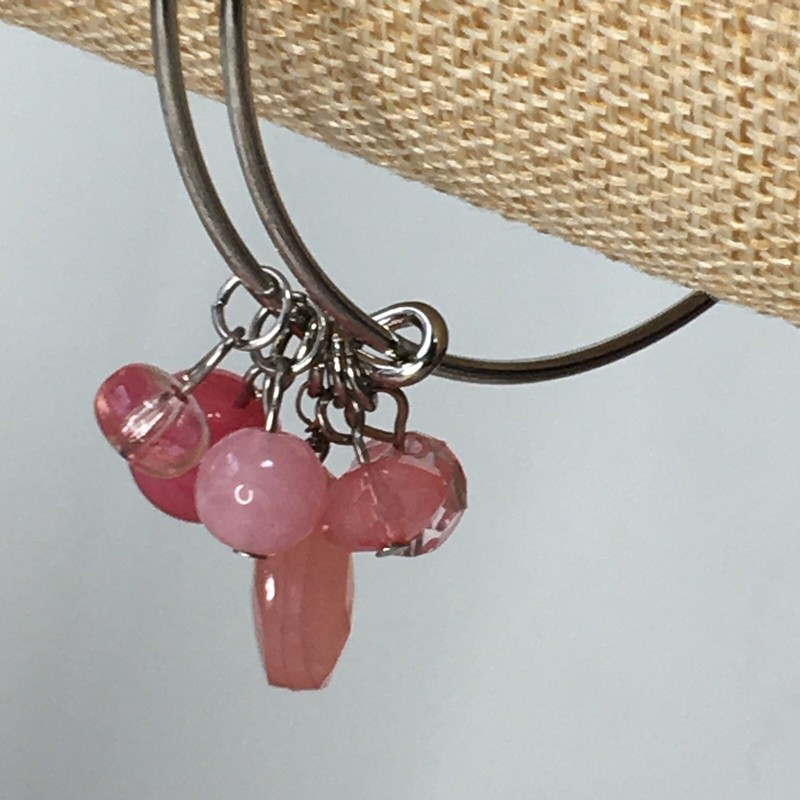 Adjustable Silver Tone Pink Charm Drops Cuff Bracelet / Bangle Bracelet gallery