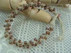 Vtg Iridescent Glass Bead Adj Cord String Hemp Tie Macrame Beach Boho Bracelet