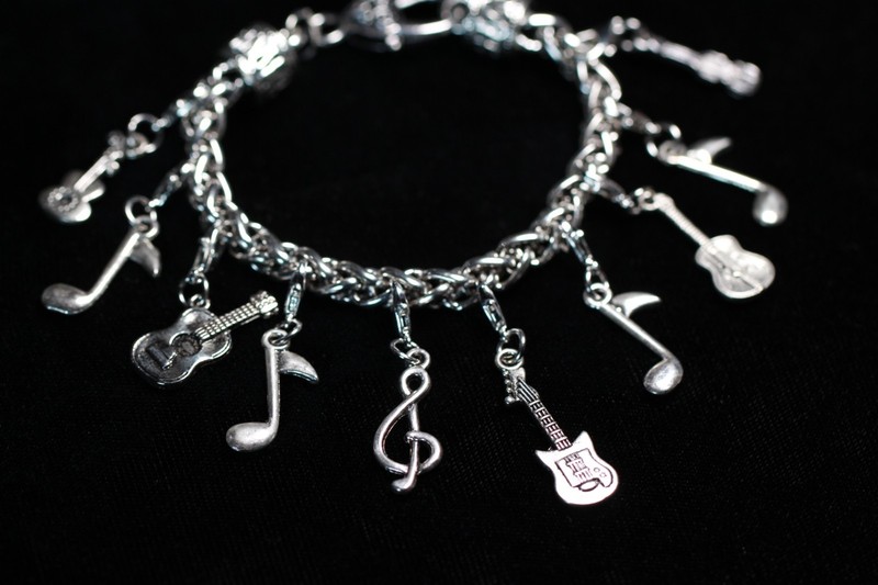 Music Musician Themed Charm Bracelet Silver Pewter Charms 8" Interchangeable gallery