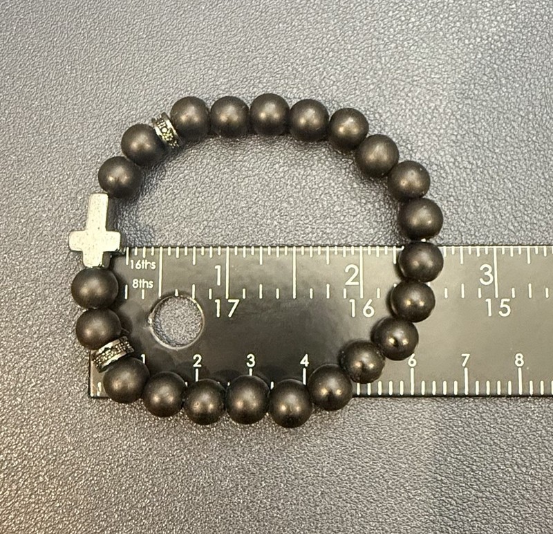 Hematite Cross Black Bead Stretchy Bracelet Unisex One Size Fits Most gallery
